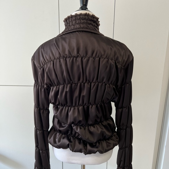 Brown silky jacket with faux fur - Picture 3 of 7